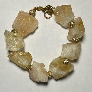 Genuine Rough Citrine and Gold Tone Accents Bracelet 7 Inches